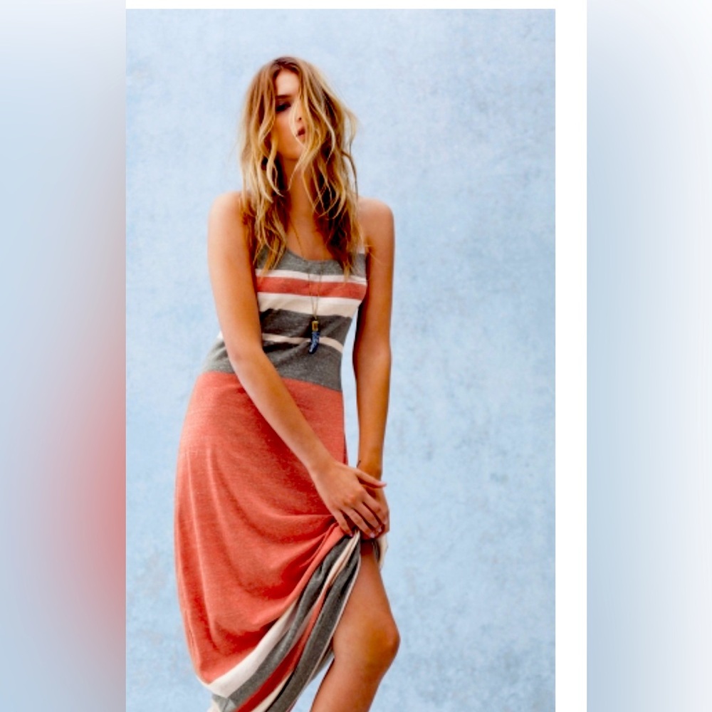 EUC Free People Peach Striped Maxi Dress with round back keyhole detail in M